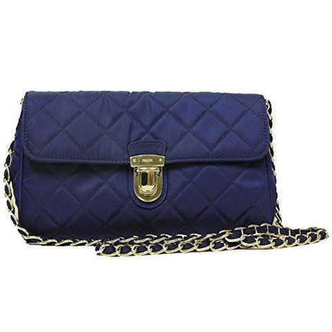 Royal Blue Quilted Tessuto Nylon Saffiano Leather Chain Cross Body Handbag Bp0584