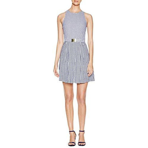 Michael Michael Kors Checkered Belted Wear To Work Dress Navy 6