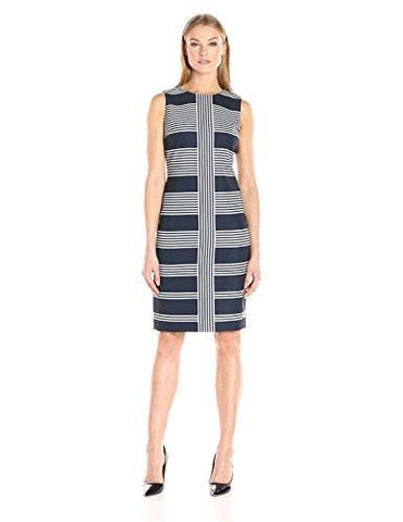 Long And Lean Engineered Stripe Sheath Dress, Navy Ivory, 2