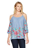 Embroidered Cold Shoulder Top, Blue, Xl
