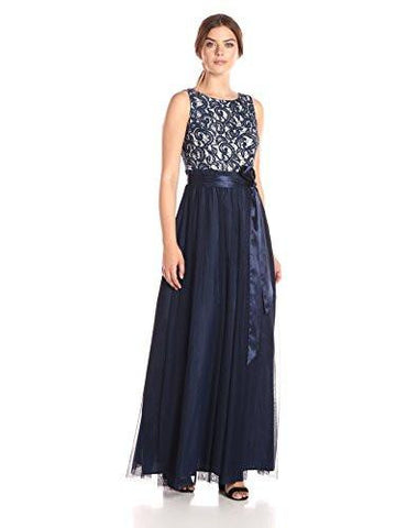 Lace Bodice Ballgown, Navy/Ivory, 8