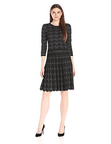 Taylor Dresses 3/4 Sleeve Printed Fit And Flare Sweater Dress, Black/Graphite, XLarge