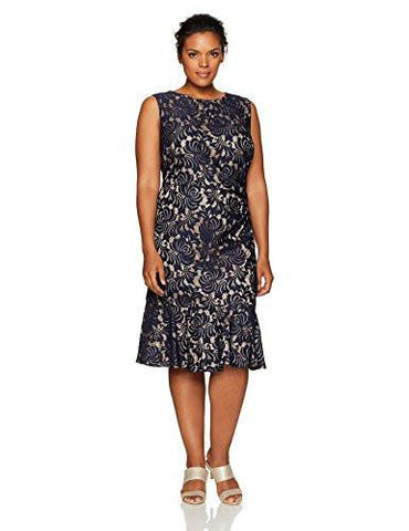 Plus Size Sleeveless Dress Peplum Hem, Navy, 16W
