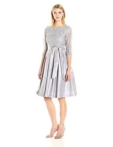 Fit And Flare Dress With Soutache Top, Silver, 8