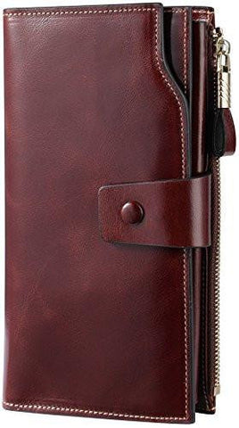 Travelambo Rfid Blocking Large Capacity Luxury Waxed Genuine Leather Clutch Wallet Multi Card Organizer Coffee