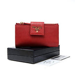 Wiberlux Prada Metal Logo Detail Real Leather Tab Wallet One Size Red
