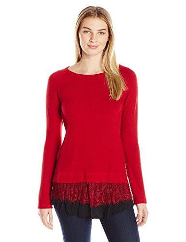 Karen Kane Stretch Lace Inset Sweater, Red/Black, S
