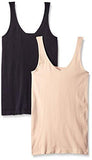 Ellen Tracy Seamless Reversible 2 Pack Camisole, Black/Sun Beige, Large