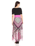 Elbow Sleeve Maxi Dress, Black/Fuchsia, 16