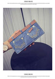 Dreambox Retro Denim Sewing Zipper Clutch Bags Multicard Bifold Wallet