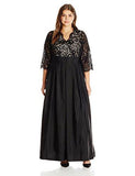 Eliza J Plus Size 3/4 Sleeve Surplice Lace Gown With Faile Skirt, Black, 20W
