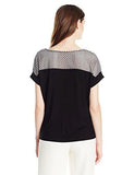 Solid Shortsleeve Top With Lace Yoke Black L