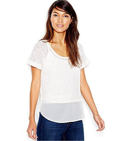Maison Jules SheerContrast Layered Open Knit Top Medium, Oatmeal