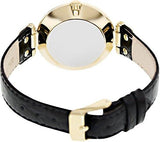 Goldtone Black Motherofpearl Dial Leather Dress Watch