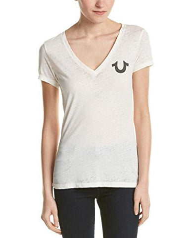 Slim Buddha Burnout V Neck Tee Tshirt In White Small, White