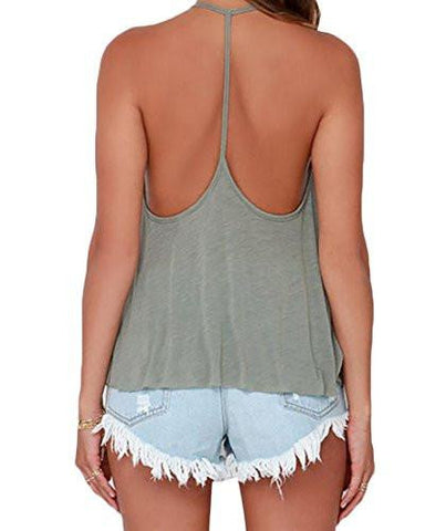 M2Mo Casual Solid Halter Loose Sexy Backless Tank Tops Tee Lightgreen Us Xl