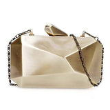 Smoked Gold Colored Alloy Metal Abstract Stone Cut Hardcase Fashion Clutch Shoulder Chain Handbag