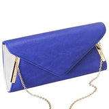 Sapphire Blue Pu Faux Leather Envelope Flap Alloy Metal Two Tone White Accented Fashion Clutch Handbag