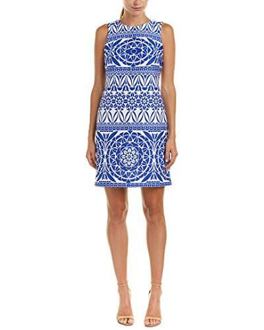 Taylor Dresses Medallion Print Shift Dress, Blue/Ivory, 10