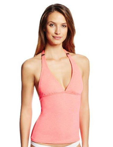 Optic Fiber Solid Break Water Tankini, Coral Glow, Medium