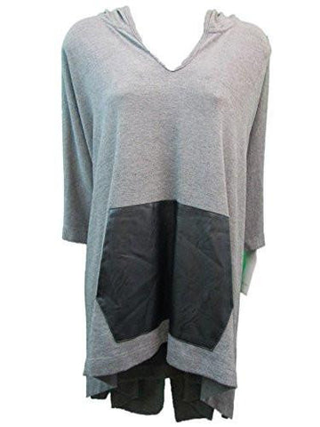 Plus Kangaroo Pocket FauxLeather Trim Poncho Top Gray 2X