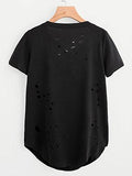 Sweatyrocks Loose V Neck Curved Hem Ripped T Shirt Black Xl