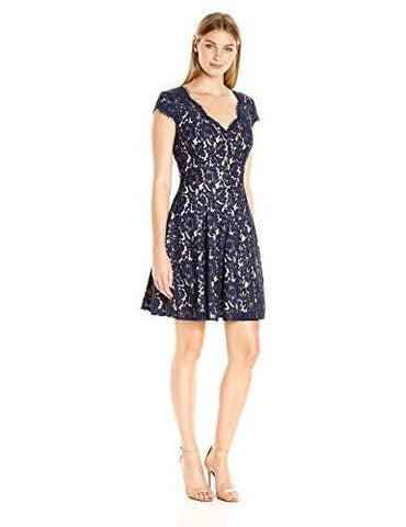 VNeck Fit And Flare Dress, Navy, 10