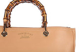 Leather Handbag Shopping Bag Purse Bamboo Beige