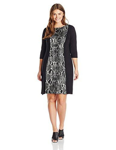 PlusSize Snake Knit Panel Dress, Black/Gray, 0X
