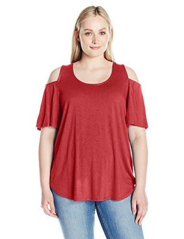 Plus Size Cold Shoulder Shirttail Top, Tomato, 1X