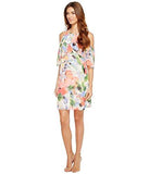 Chiffon Print Cold Shoulder Shift, Soft White/Bright Pink, 10