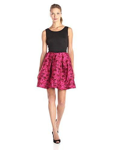 Taylor Dresses Red Pritned Fit And Flare Dress, Black Rose, 8