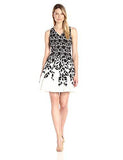 Lace Leaf Border Fit And Flare, Soft White/Black, 12