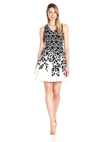 Lace Leaf Border Fit And Flare, Soft White/Black, 12