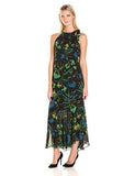 Tie Neck Floral Chiffon Maxi, Black/Multi, 14