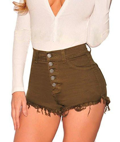M2Mo Sexy High Waist Ripper Slim Denim Shorts Brown Us L