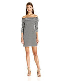 Trina Camellias Stripe Knit Off Shoulder Dress Blackwhite Wash Small