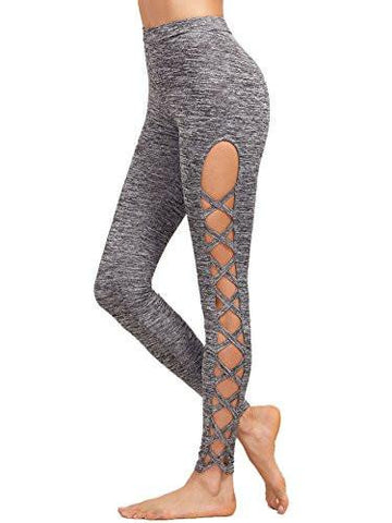 Sweatyrocks Leggings Yoga Workout Pants High Waist Cutout Tights Medium #1Grey