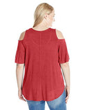 Plus Size Cold Shoulder Shirttail Top, Tomato, 1X