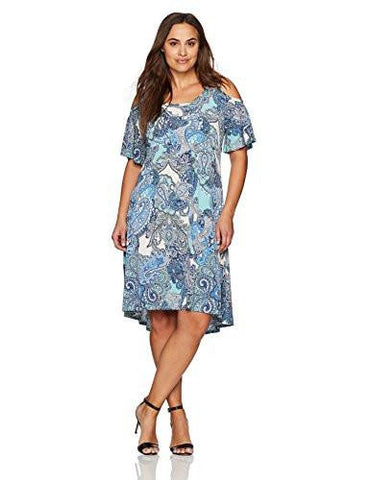 Plus Size Cold Shoulder Dress, Print, 2X