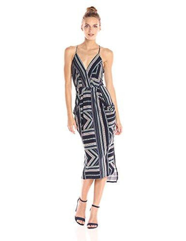 Printed Midi Faux Wrap Dress Dark Navy Multi Small