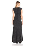 Extended Cap Sleeve Gown With Mesh Inset, Black/Silver, 10