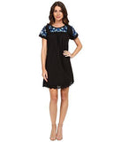 Folk Garden Embroidery Short Sleeve Dress Black Dress