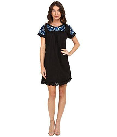 Folk Garden Embroidery Short Sleeve Dress Black Dress