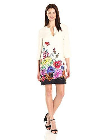 Floral Border Shift Dress, Print, L