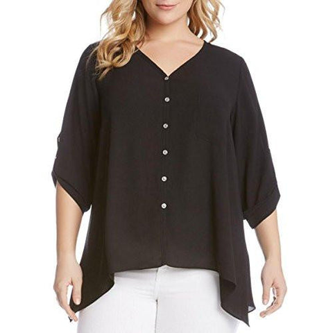 Plus RollTab Handkerchief Casual Top Black 3X