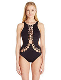 Kenneth Cole York Sexy Solids High Neck Lace Up Mio One Piece Swimsuit Black S