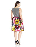 Taylor Dresses PlusSize Stripe Top Floral Bottom Ponte Scuba, Navy/Cream, 24W