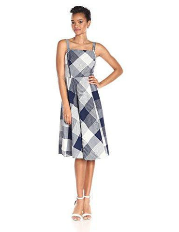 Taylor Dresses Spaghetti Strap Gingham, Navy/Blue, 10