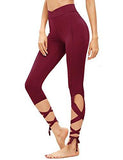 Sweatyrocks Legging Cutout Tie Cuff Slim Yoga Pants Jogger Workout Tights Burgundy S